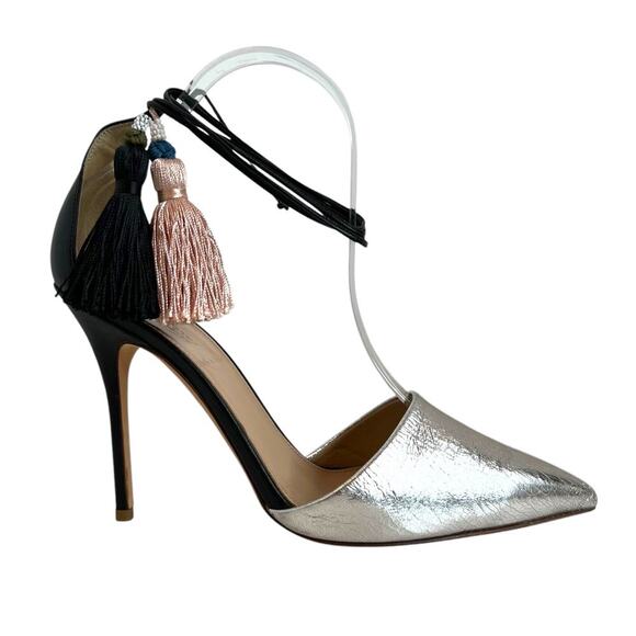 J. CREW Roxie Ankle Tie Tassel Pumps in Silver, Black, and Pink Women's Size 8 - Picture 5 of 16